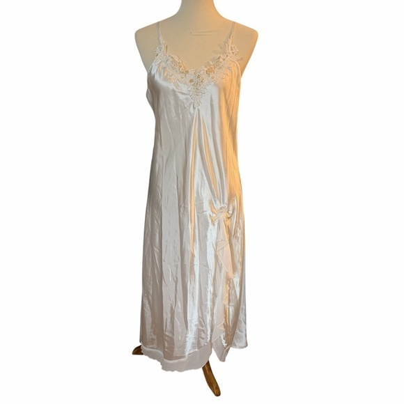 Belle Nuit Other - Intimo Ivory Satin Chemise with Floral Lace